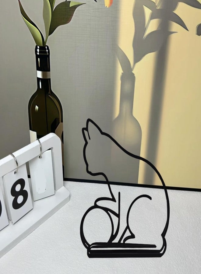 TTYGRHQ Modern Metal Cat Wall Art Sculpture, Black Minimalist Home Decor, Living Room Wall Decoration (Play Ball cat) - Image 3
